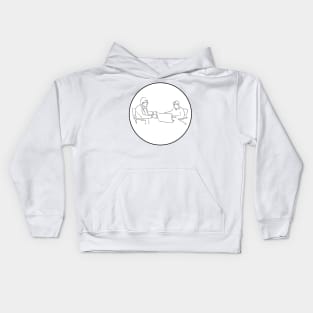 Business negotiations. Business partners. The conversation of men at the table. Interesting design, modern, interesting drawing. Hobby and interest. Concept and idea. Kids Hoodie